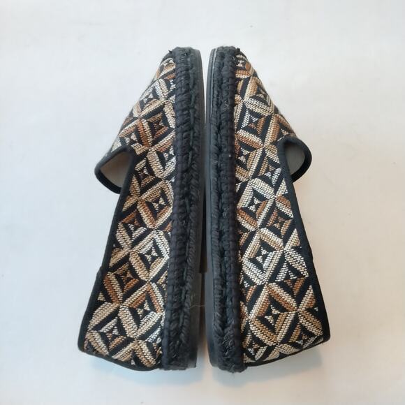 Kanna Sz 7 Woven Espadrille Loafer Black Diamond Pattern Slip On Flat Brown Tan - Picture 3 of 6